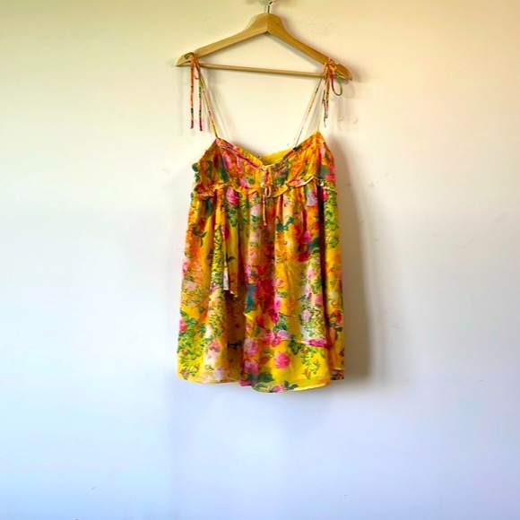 For Love Bell Chiffon Floral Yellow Mini Dress - Picture 1 of 11